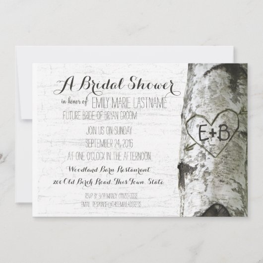 Gesneden Hart Berkenboom Vrijgezellenfeest Kaart (Voorkant)