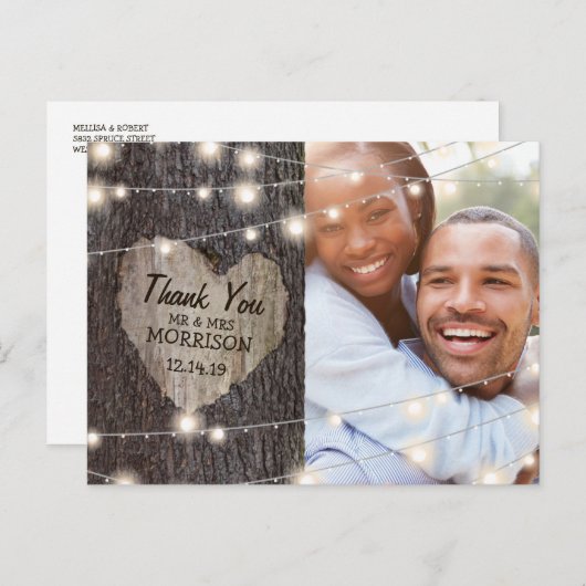 Gesneden Hart Boom Bruiloft Dank u Briefkaart (Voorkant / Achterkant)