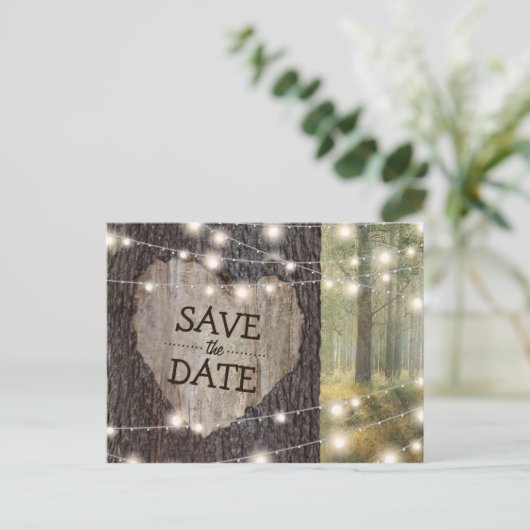 Gesneden Hart Boom Bruiloft | De datum opslaan Aankondigingskaart (Staand voorkant)