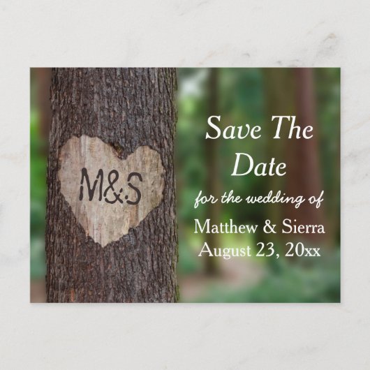 Gesneden Hart Boom Initialen Save The Date Wedding Aankondigingskaart (Voorkant)
