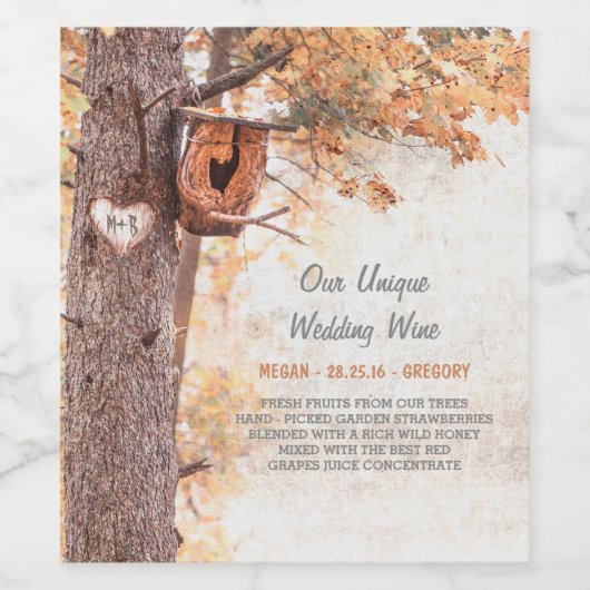 Gesneden Hart Boom Rustieke Herfst Bruiloft Wijn Etiket (Enkel label)