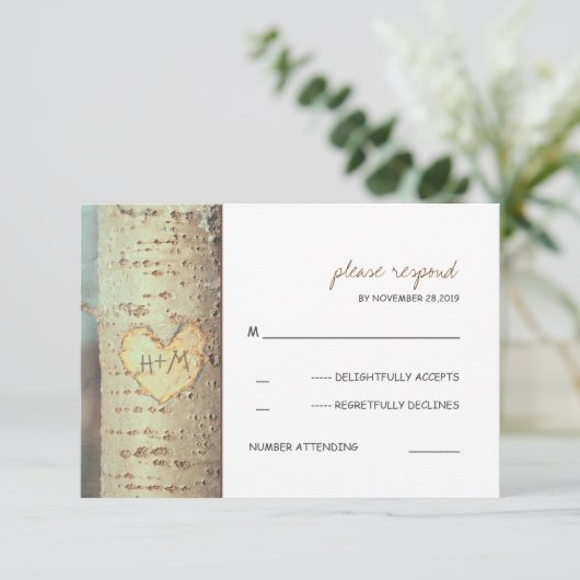 gesneden hart boom rustieke RSVP kaarten (Staand voorkant)