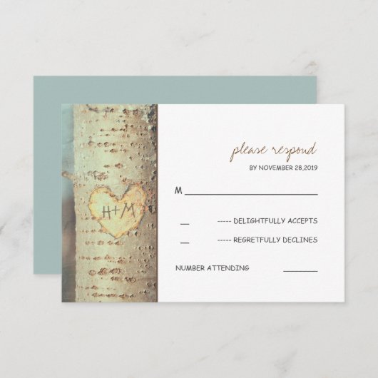 gesneden hart boom rustieke RSVP kaarten (Voorkant / Achterkant)