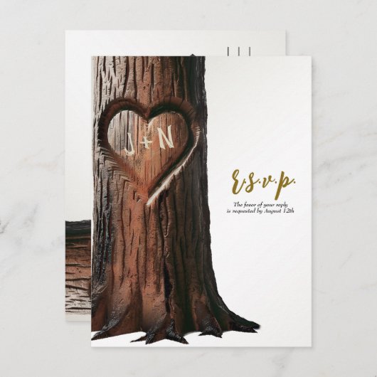Gesneden Hart Boom Stomp Rustieke Bruiloft R.S.V.P Aankondigingskaart (Voorkant / Achterkant)