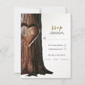 Gesneden Hart Boom Stump Rustieke Bruiloft Antwoor Kaart (Voorkant)