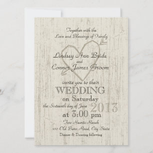 Gesneden Hart Hout Look Wedding Kaart