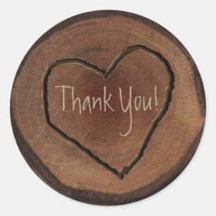 Gesneden Hart Houten Boom Schors Rustieke Bruiloft Ronde Sticker
