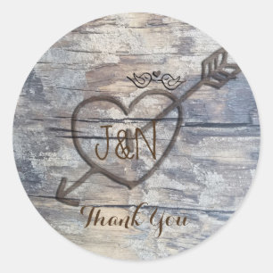 Gesneden Hart in Hout Liefdes Vogels Trouw Favor Ronde Sticker