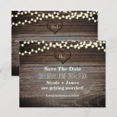 Gesneden Hart in Hout & Slingerlichtjes Save the D Date (Voorkant / Achterkant)