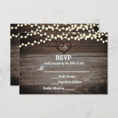 Gesneden Hart in Hout & String Lights Rustieke RSV RSVP Kaartje (Voorkant / Achterkant)