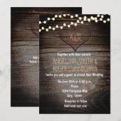 Gesneden Hart in Hout & String Lights Trouwen Kaart (Voorkant / Achterkant)