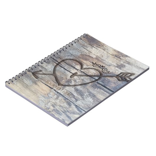 Gesneden Hart in Hout Tortelduifjes Rustiek Notitieboek (Linkerzijde)