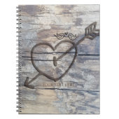 Gesneden Hart in Hout Tortelduifjes Rustiek Notitieboek (Voorkant)