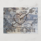 Gesneden Hart in Hout Tortelduifjes Save the Date Aankondigingskaart (Voorkant)