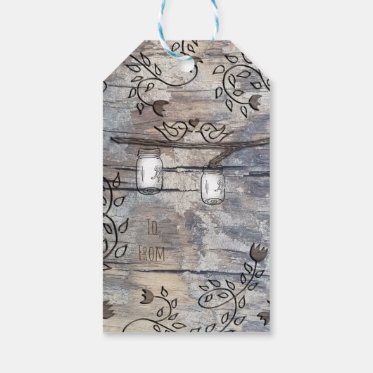 Gesneden Hart & Mason Jars Tortelduifjes Trouwguns Cadeaulabel (Achterkant)