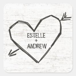 Gesneden hart met namen vierkante sticker