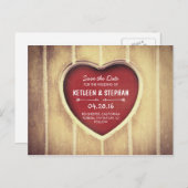 Gesneden hart rustiek land save the date aankondigingskaart (Voorkant / Achterkant)