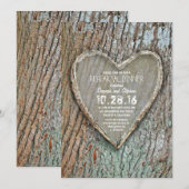 Gesneden hart rustieke land boom repetitie diner kaart (Voorkant / Achterkant)