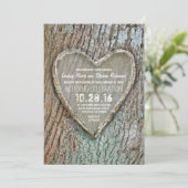 Gesneden hart rustieke landboom bruiloft uitnodigi kaart (Staand voorkant)