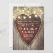 Gesneden Hart String Lichten Houten Huwelijksuitno Kaart (Voorkant)