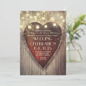 Gesneden Hart String Lichten Houten Huwelijksuitno Kaart (Staand voorkant)