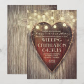 Gesneden Hart String Lichten Houten Huwelijksuitno Kaart (Voorkant / Achterkant)