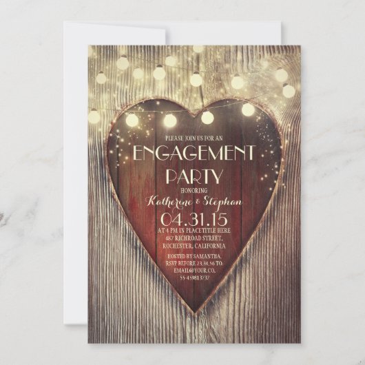 Gesneden Hart String Lichten Houten Verlovingsfees Kaart (Voorkant)