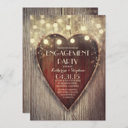 Gesneden Hart String Lichten Houten Verlovingsfees Kaart (Voorkant / Achterkant)
