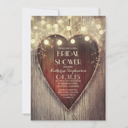 Gesneden Hart String Lichten Houten vrijgezellenfe Kaart (Voorkant)