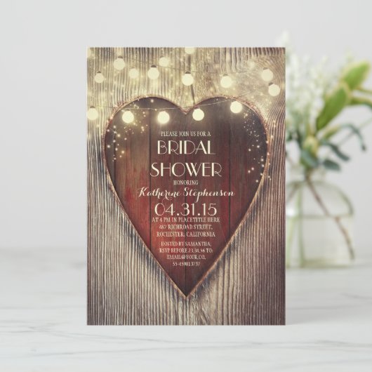 Gesneden Hart String Lichten Houten vrijgezellenfe Kaart (Staand voorkant)