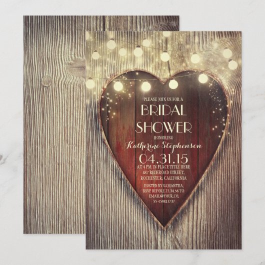 Gesneden Hart String Lichten Houten vrijgezellenfe Kaart (Voorkant / Achterkant)