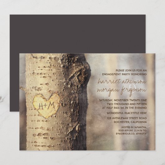 Gesneden Hartboom Rustiek Verlovingsfeest Kaart (Voorkant / Achterkant)