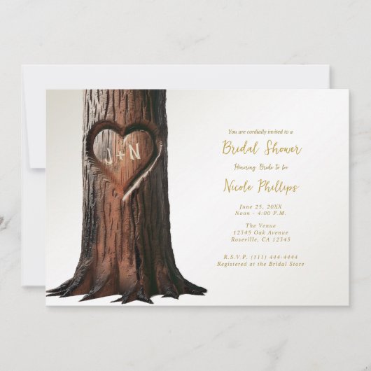 Gesneden Hartboom Stomp Rustiek Minimaal Bruids Kaart (Voorkant)