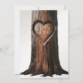 Gesneden Hartboom Stump Rustiek Foto Verloving Kaart (Achterkant)