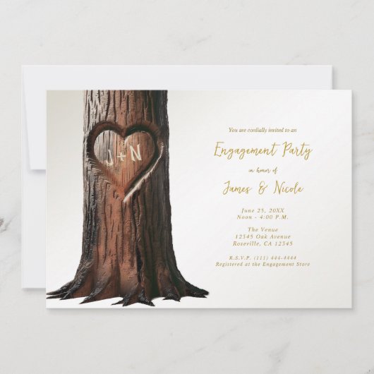 Gesneden Hartboom Stump Rustiek Minimaal Verloving Kaart (Voorkant)