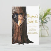 Gesneden Hartboom Stump Rustieke Foto Sweet 16 Kaart (Staand voorkant)