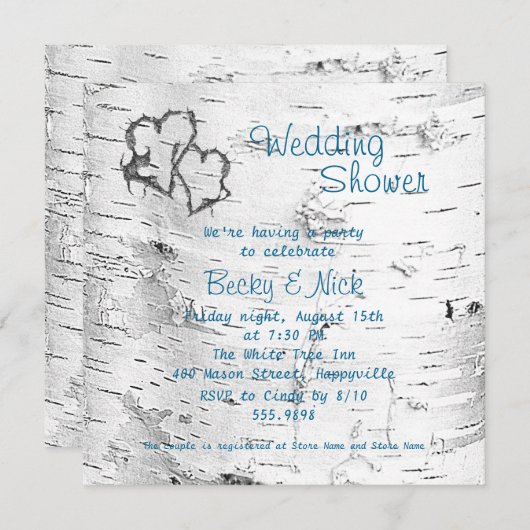 Gesneden Harten Berkenbast Trouwdouche Kaart (Voorkant / Achterkant)