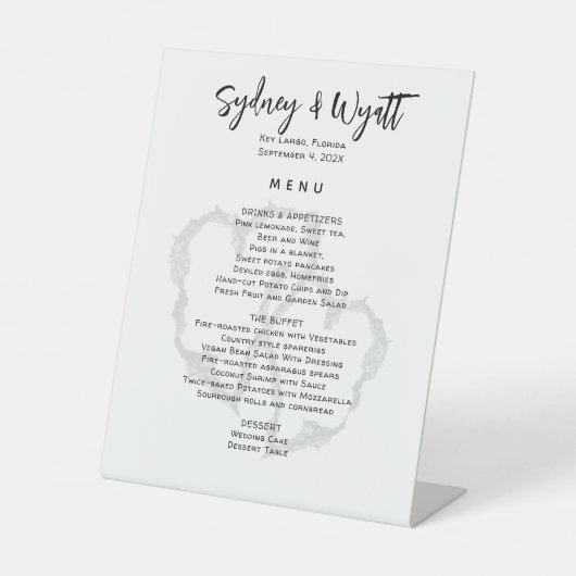 Gesneden Harten Staande Bruiloft Menu Reclamebord Met Voetstuk (Voorkant)