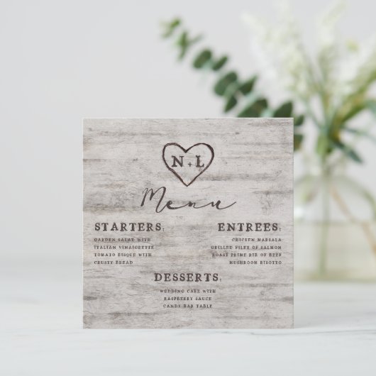 Gesneden Hartjes Rustic Berkenhouten Vierkante Eet Menu (Staand voorkant)