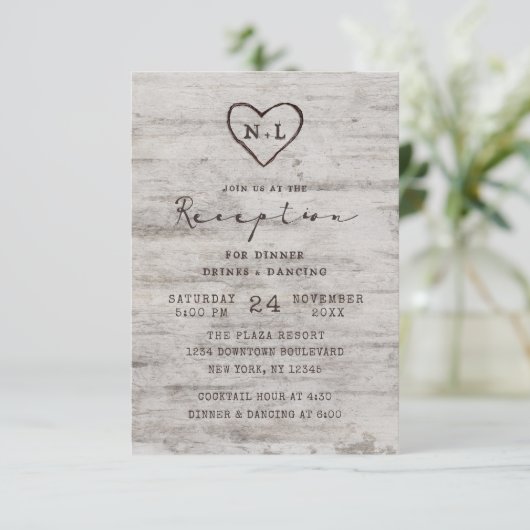 Gesneden Hartjes Rustieke Berkenhouten Trouwrecept Kaart (Staand voorkant)