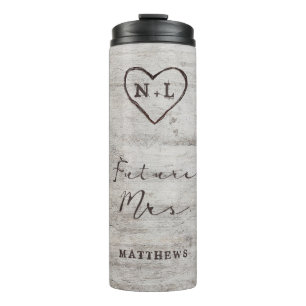 Gesneden Hartjes Rustieke Monogram Toekomstige Mev Thermosbeker