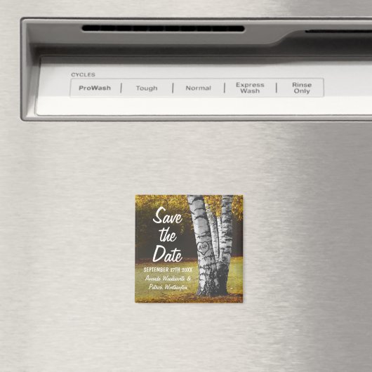 Gesneden Herfst Berkenboom Bruiloft Save the Date Magneet (Insitu (Vaatwasser))