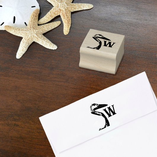 Gesneden Heron Coastal Monogram Rubberstempel