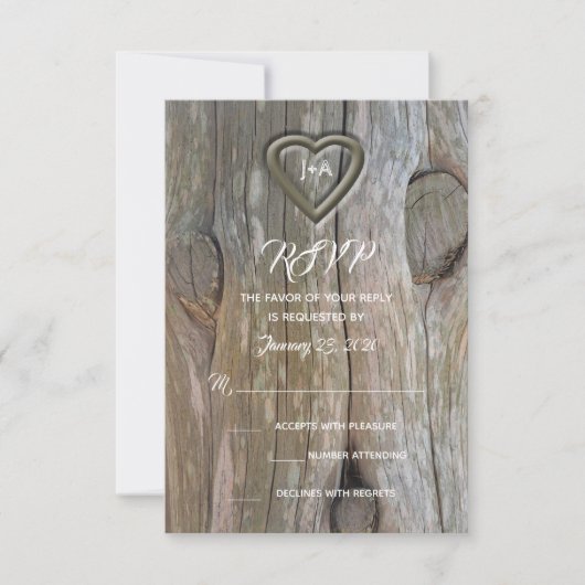Gesneden Hout Hart RSVP Uitnodiging (Voorkant)