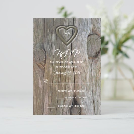 Gesneden Hout Hart RSVP Uitnodiging (Staand voorkant)