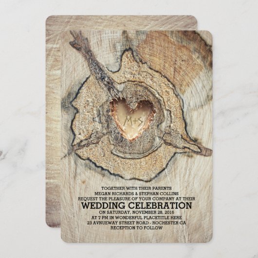 Gesneden Hout Hart Rustieke Boom Kaart (Voorkant / Achterkant)