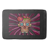 Gesneden-hout-look Sugar Skull w / Floral Crown Badmat (Voorkant)