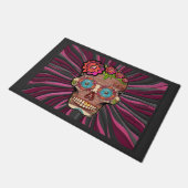 Gesneden-hout-look Sugar Skull w / Floral Crown Deurmat (Schuin)