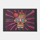 Gesneden-hout-look Sugar Skull w / Floral Crown Deurmat