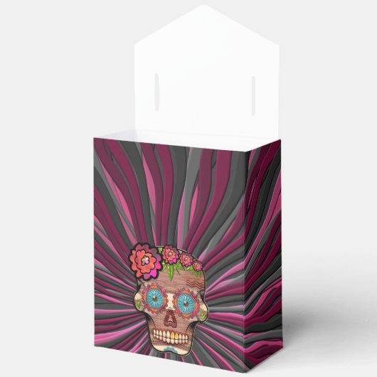 Gesneden-hout-look suikerschedel w / Floral Crown Bedankdoosjes (Open)